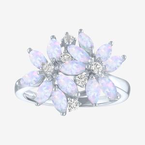 Gemstone Classics(tm) Lab Grown White Sapphire & Opal Floral Ring