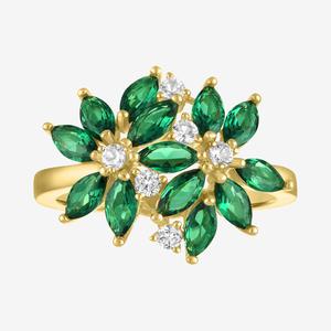 Gemstone Classics(tm) Lab Grown White Sapphire & Emerald Floral Ring