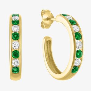 Gemstone Classics(tm) Lab Grown Emerald/White Sapphire Hoop Earrings