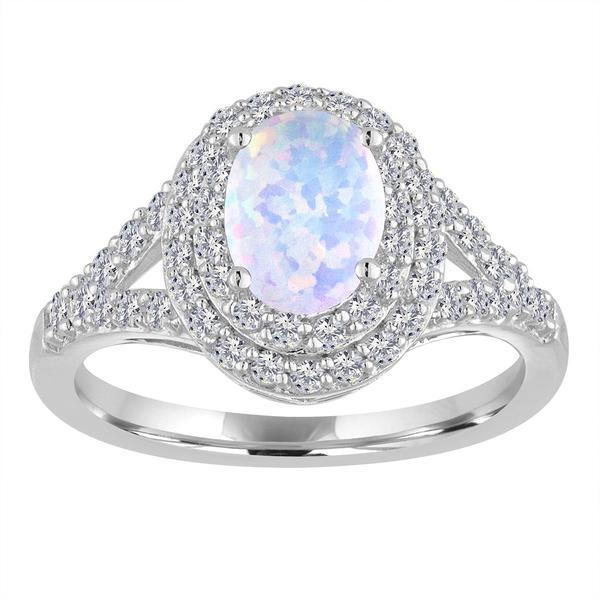 Gemstone Classics(tm) Sterling Silver Opal & Sapphire Halo Ring