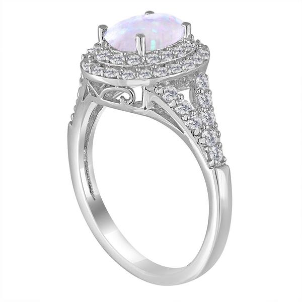 Gemstone Classics(tm) Sterling Silver Opal & Sapphire Halo Ring alternate view