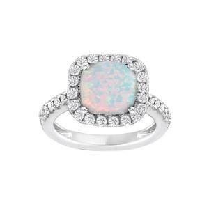 Gemstone Classics(tm) Sterling Silver Opal & Sapphire Halo Ring