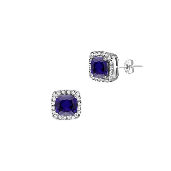 Gemstone Classics(tm) Silver Created Blue Sapphire Stud Earrings