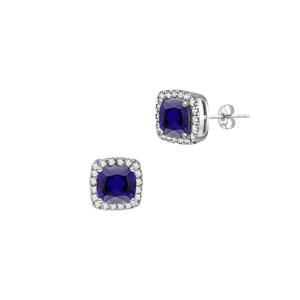Gemstone Classics(tm) Silver Created Blue Sapphire Stud Earrings