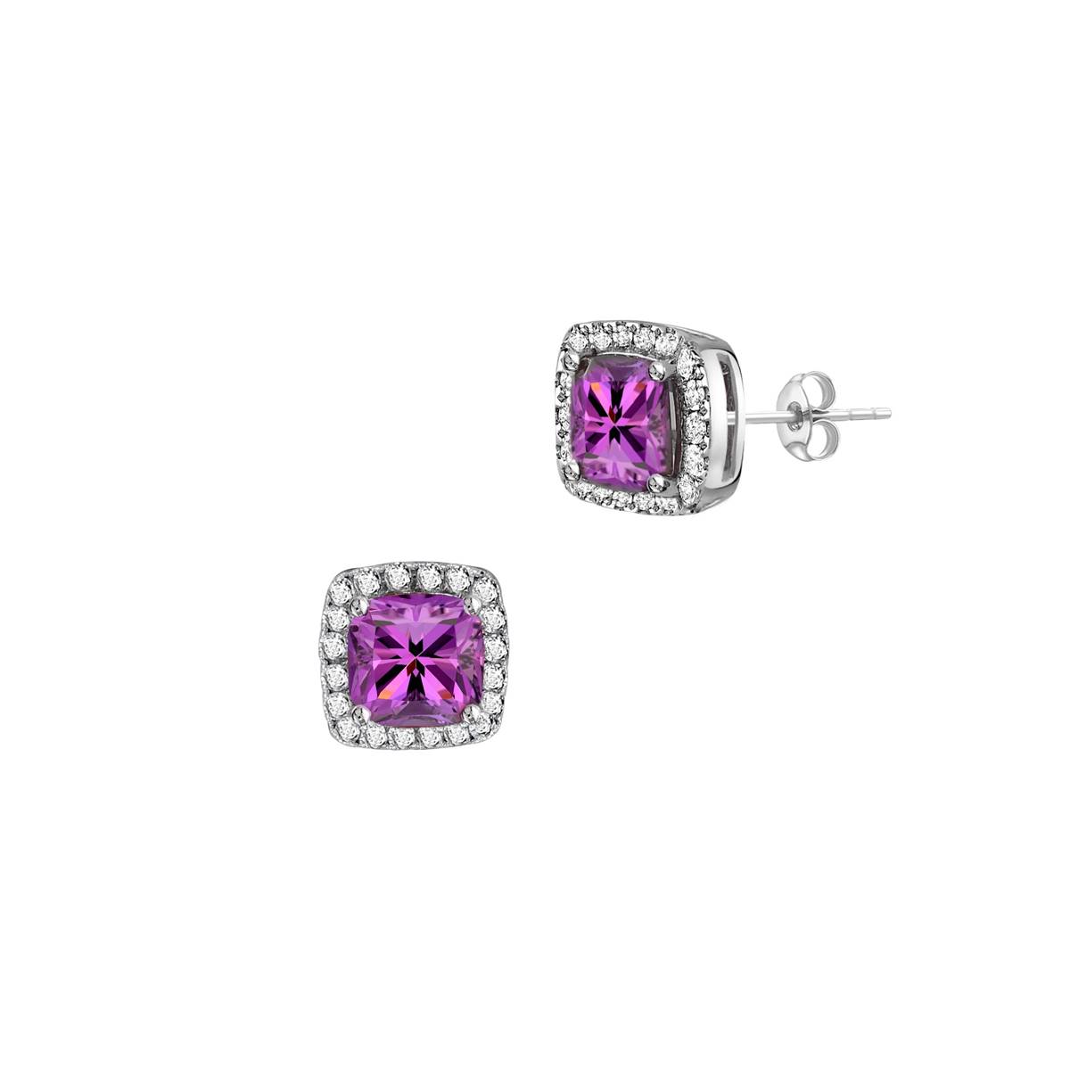 Gemstone Classics(tm) Amethyst & White Sapphire Halo Earrings