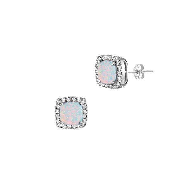Gemstone Classics(tm) Sterling Silver Opal & Sapphire Halo Earrings