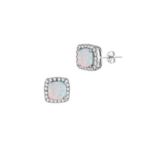 Gemstone Classics(tm) Sterling Silver Opal & Sapphire Halo Earrings