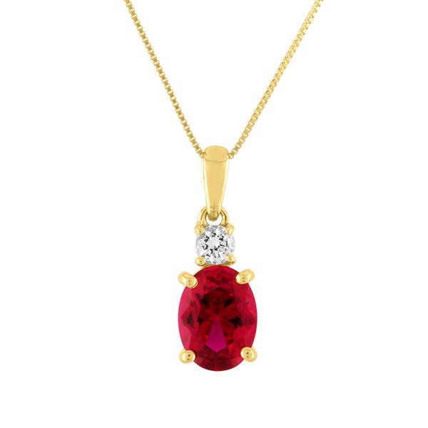 Diamond Classics(tm) 10kt. Yellow/Created Ruby Oval Pendant