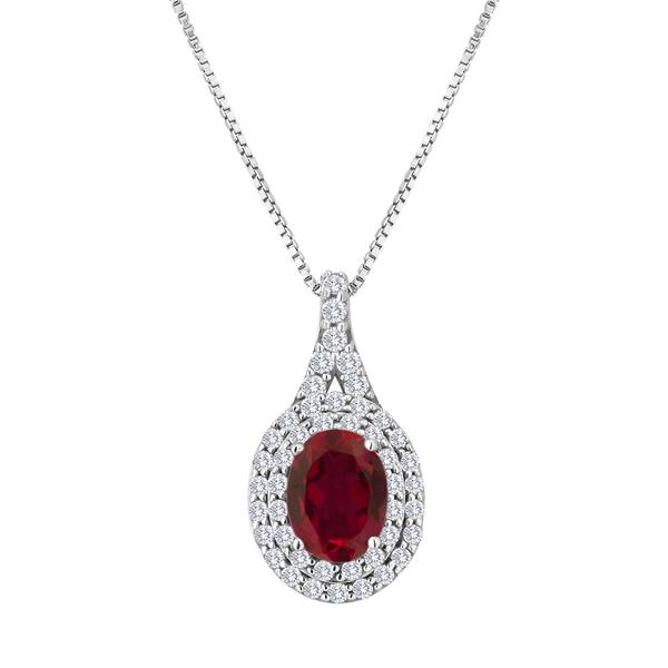 Gemstone Classics(tm) Sterling Silver Created Ruby Halo Pendant