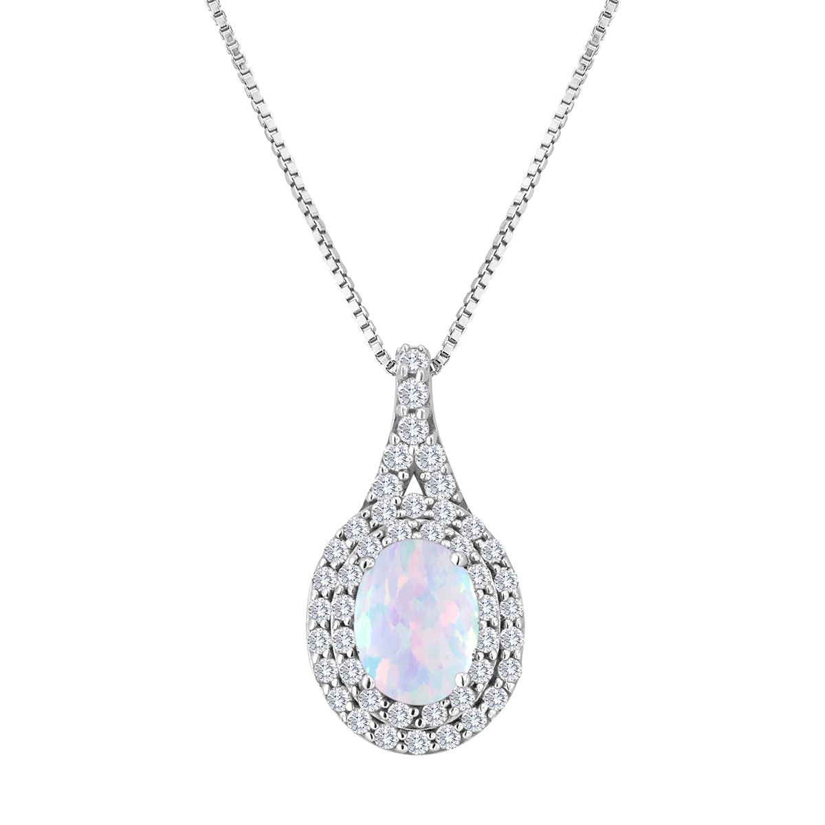 Gemstone Classics(tm) Sterling Silver Opal & Sapphire Halo Necklace