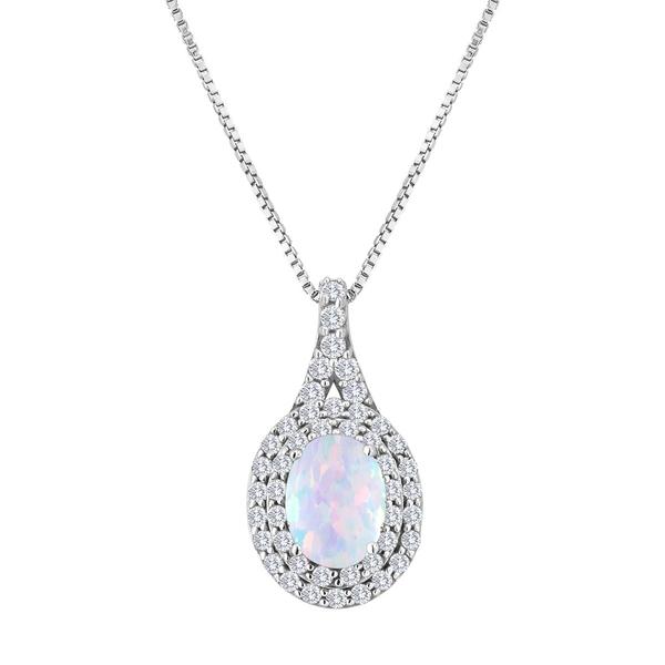Gemstone Classics(tm) Sterling Silver Opal & Sapphire Halo Necklace