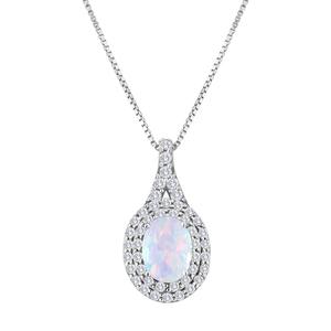 Gemstone Classics(tm) Sterling Silver Opal & Sapphire Halo Necklace