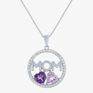 Gemstone Classics(tm) Amethyst Lab Grown White Sapphire Mom Pendant