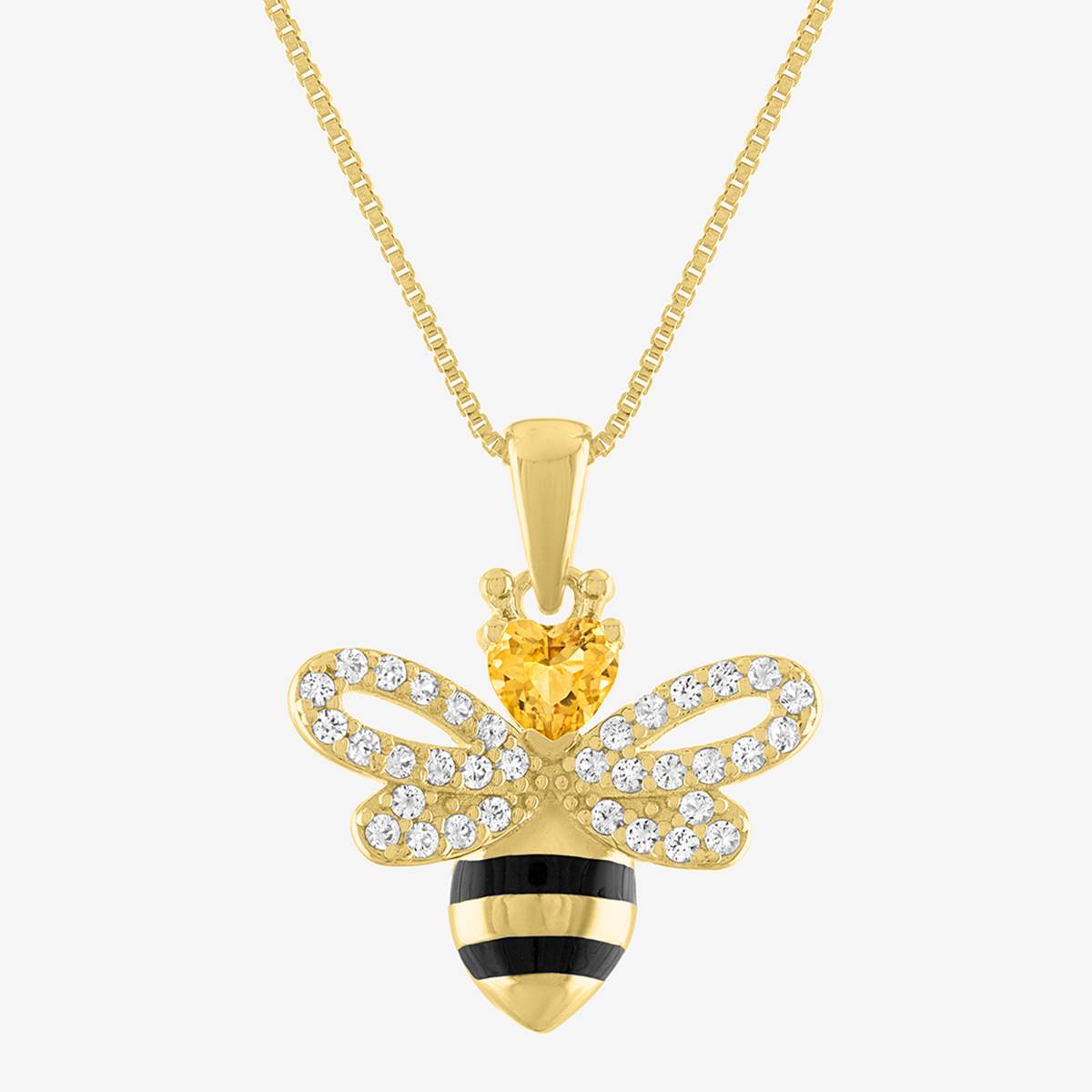 Gemstone Classics(tm) Citrine & White Sapphire Bee Pendant Necklace