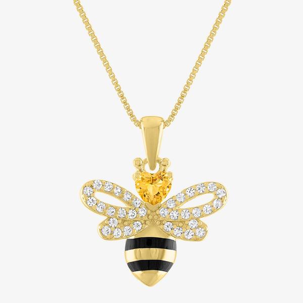 Gemstone Classics(tm) Citrine & White Sapphire Bee Pendant Necklace