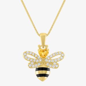 Gemstone Classics(tm) Citrine & White Sapphire Bee Pendant Necklace