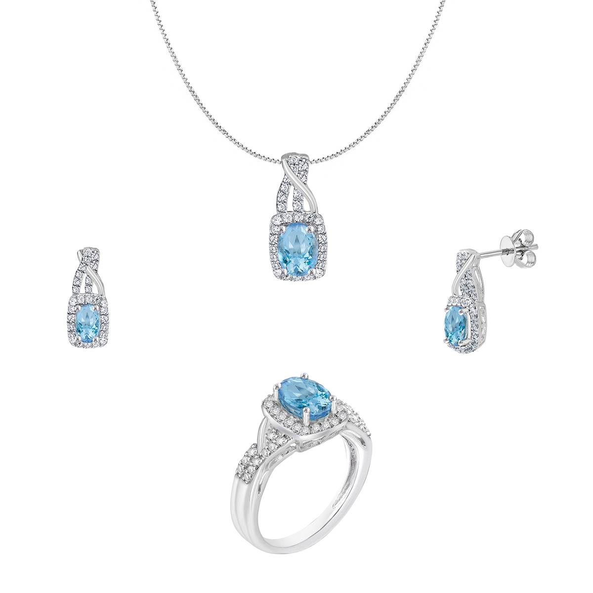 Gemstone Classics(tm) Blue Topaz & White Sapphire Necklace Set