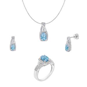 Gemstone Classics(tm) Blue Topaz & White Sapphire Necklace Set