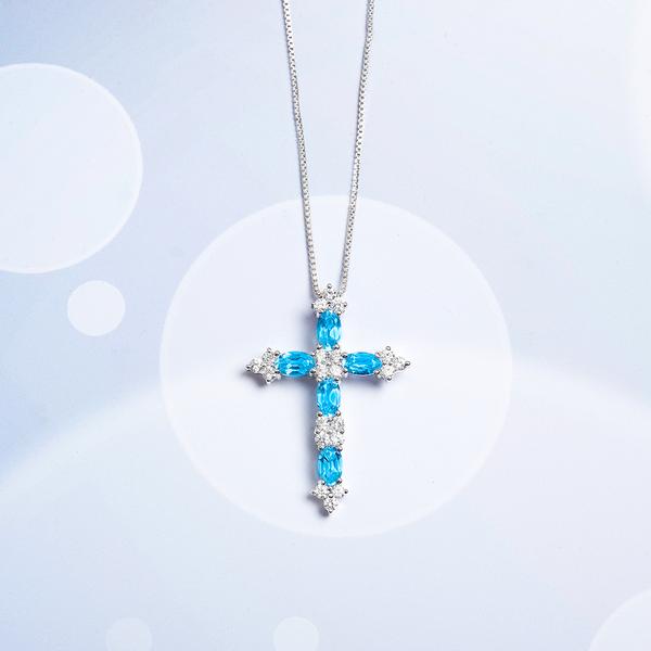 Gemstone Classics(tm) Light Blue Topaz Cross Pendant Necklace