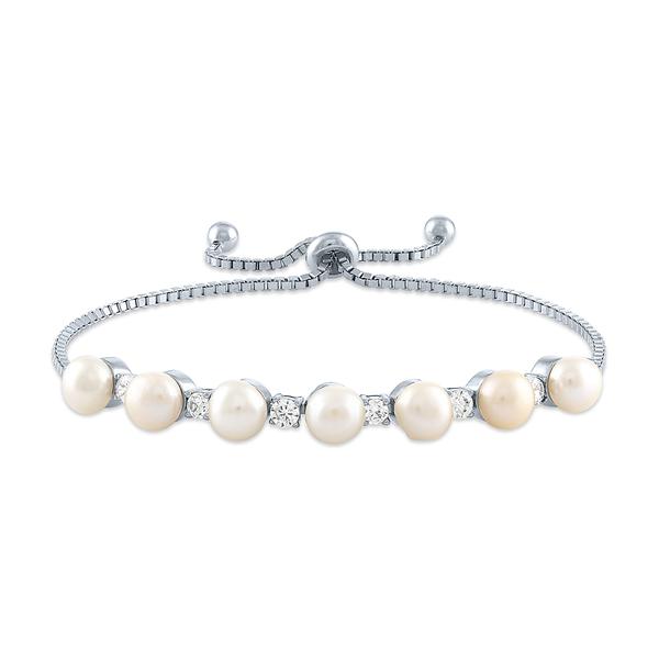 Gemstone Classics(tm) Pearl & White Sapphire Bolo Bracelet