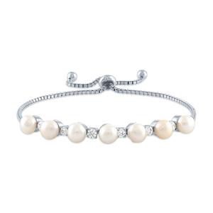 Gemstone Classics(tm) Pearl & White Sapphire Bolo Bracelet