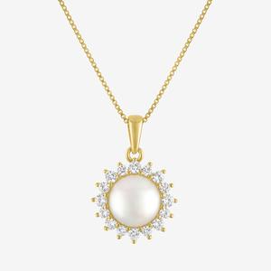 Gemstone Classics(tm) Lab Grown White Sapphire Pearl Halo Pendant