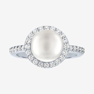 Gemstone Classics(tm) Lab Grown White Sapphire & Pearl Halo Ring