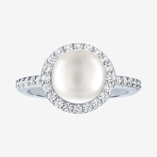 Gemstone Classics(tm) Lab Grown White Sapphire & Pearl Halo Ring