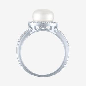 Gemstone Classics(tm) Lab Grown White Sapphire & Pearl Halo Ring alternate view