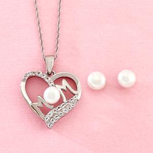 Gemstone Classics(tm) Lab Grown White Sapphire Mom Pendant Set