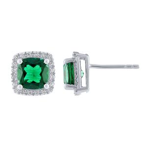 Gemstone Classics(tm) Silver Emerald/Sapphire Square Earrings