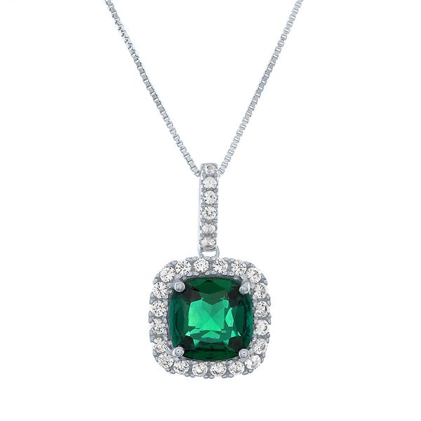 Gemstone Classics(tm) Emerald & White Sapphire Halo Pendant