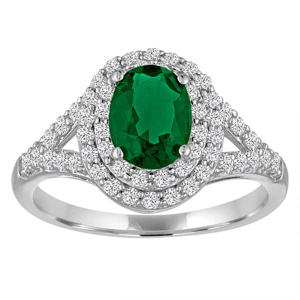 Gemstone Classics(tm) Silver Emerald/Sapphire Oval Halo Ring