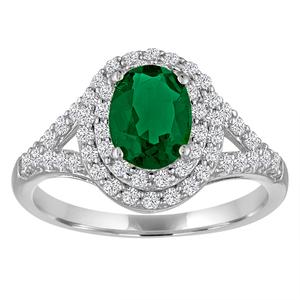 Gemstone Classics(tm) Silver Emerald/Sapphire Oval Halo Ring