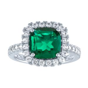 Gemstone Classics(tm) Sterling Silver Emerald/Sapphire Halo Ring