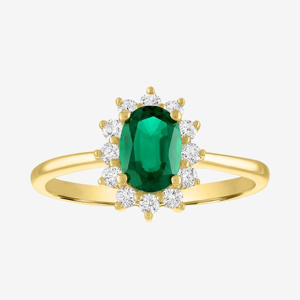 Nova Star(R) Lab Grown Emerald Gold over Silver Oval Halo Ring