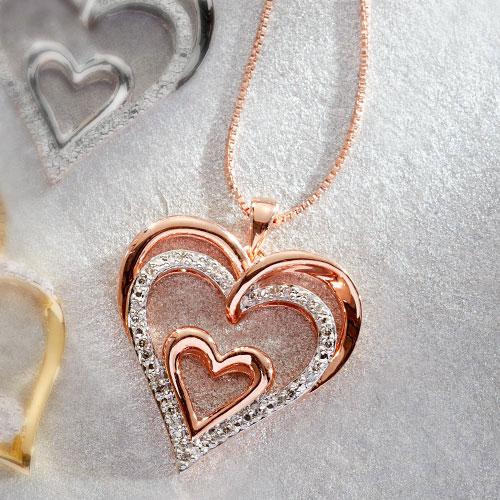 Diamond Classics(tm) 1/10ctw. Triple Heart Pendant Necklace