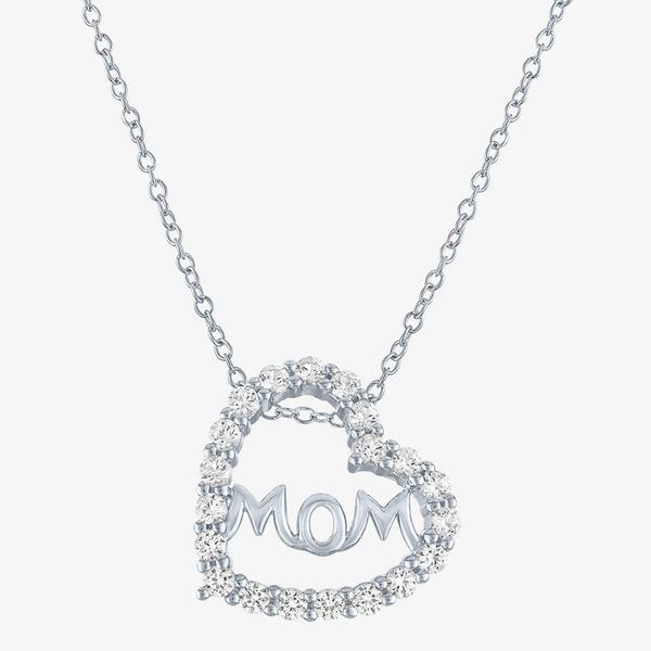 Gemstone Classics(tm) Lab Grown White Sapphire Mom Heart Pendant