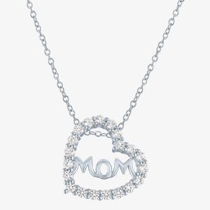 Gemstone Classics(tm) Lab Grown White Sapphire Mom Heart Pendant