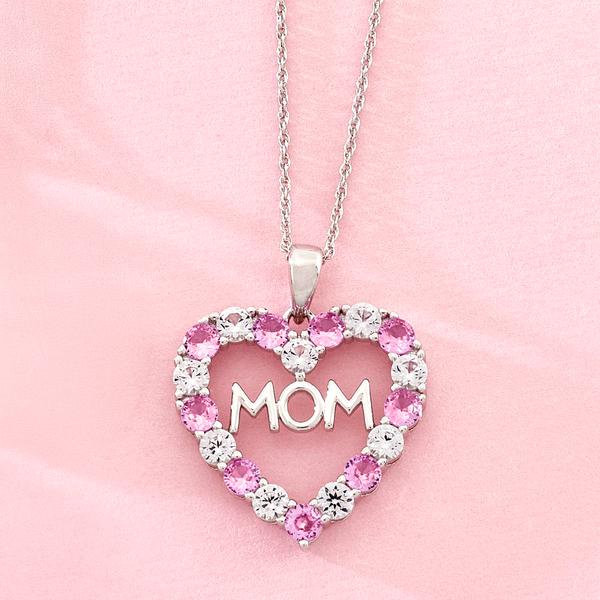 Gemstone Classics(tm) Lab Grown Pink/White Sapphire Mom Pendant