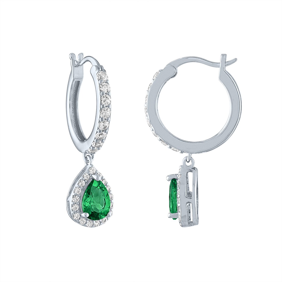 Gemstone Classics(tm) Simulated Emerald & Sapphire Hoop Earrings