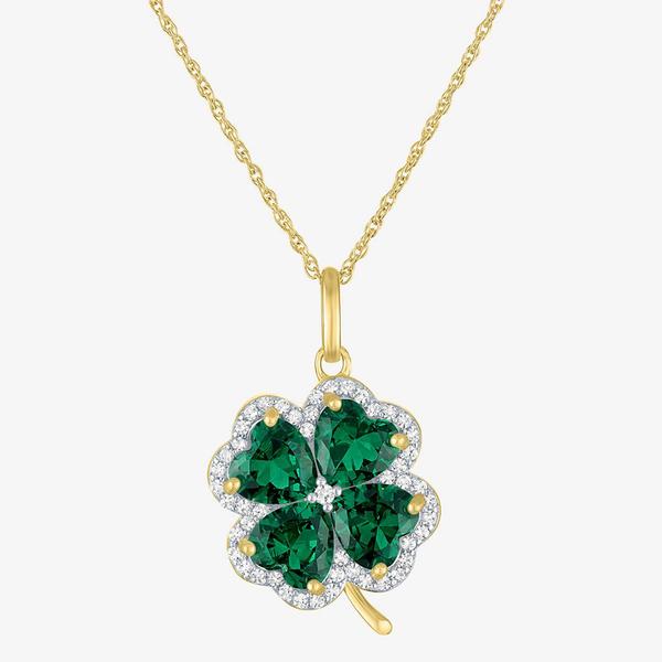 Nova Star(R) Simulated Emeralds Lab Grown Sapphire Clover Pendant alternate view