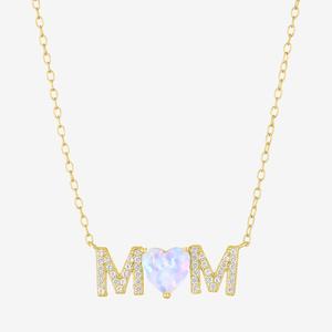 Gemstone Classics(tm)  Lab Grown Opal & White Sapphire Mom Necklace