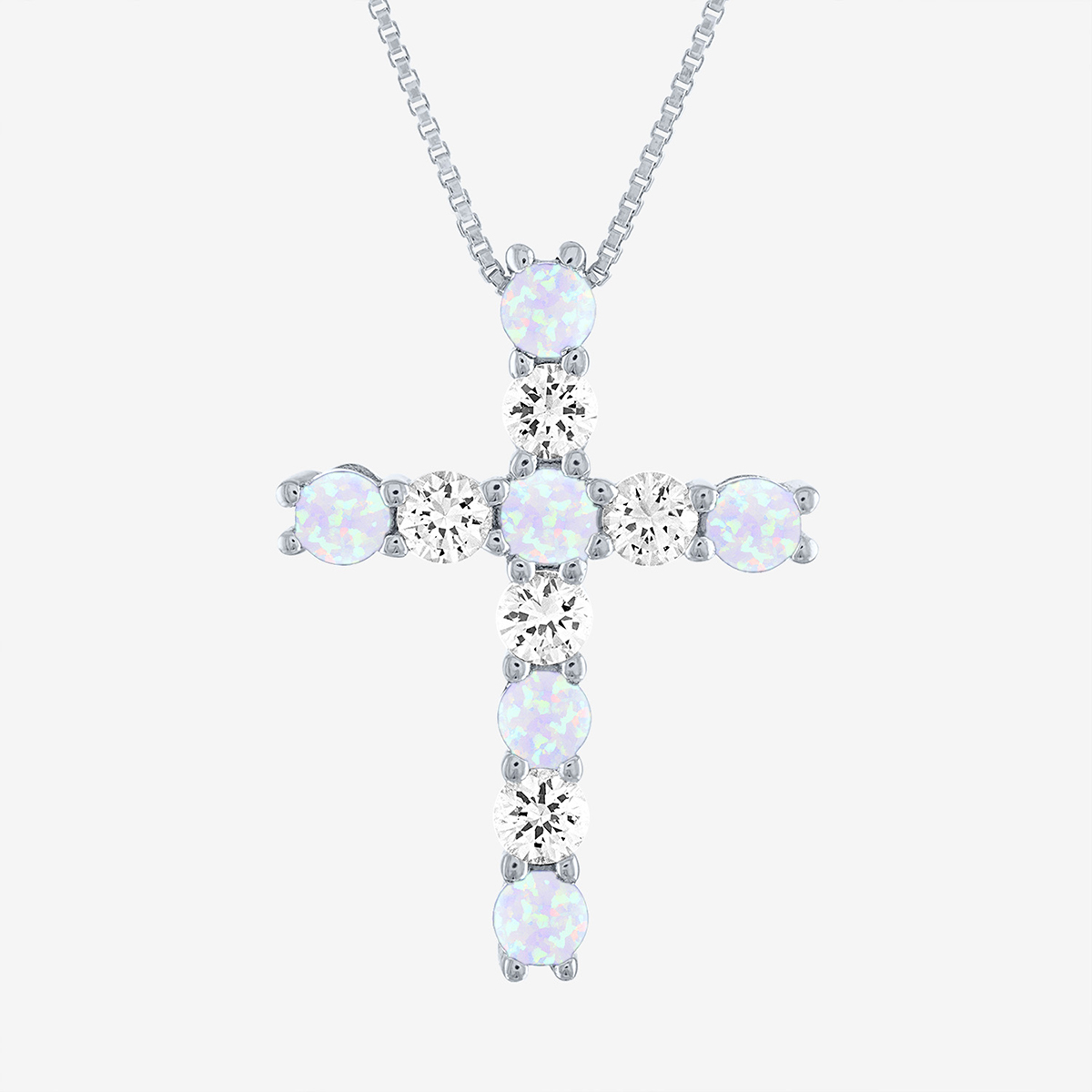 Gemstone Classics(tm) Opal & White Sapphire Cross Pendant