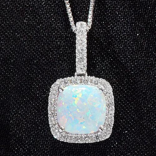 Gemstone Classics(tm) Sterling Silver Opal & Sapphire Halo Necklace