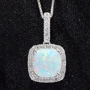 Gemstone Classics(tm) Sterling Silver Opal & Sapphire Halo Necklace