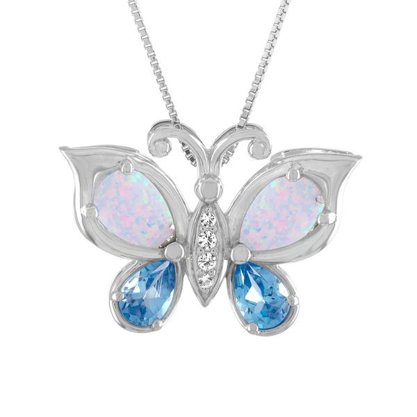 Gemstone Classics(tm) Sterling Silver Opal & Topaz Butterfly Pendant