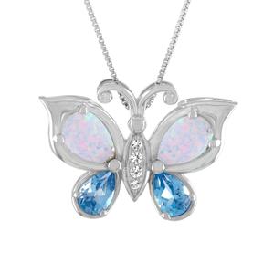 Gemstone Classics(tm) Sterling Silver Opal & Topaz Butterfly Pendant
