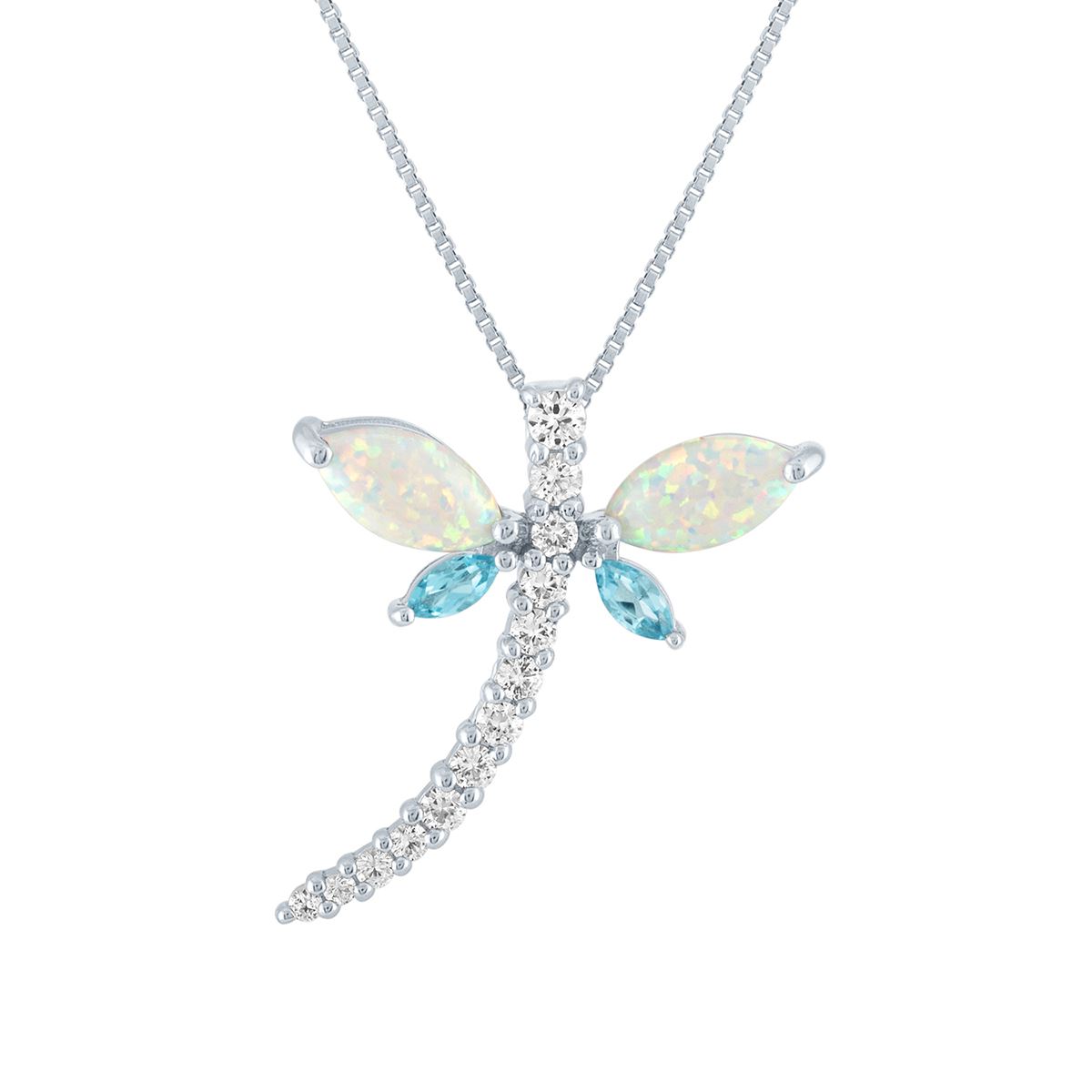 Gemstone Classics(tm) Sterling Silver Opal & Topaz Dragonfly Pendant