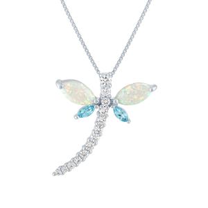Gemstone Classics(tm) Sterling Silver Opal & Topaz Dragonfly Pendant